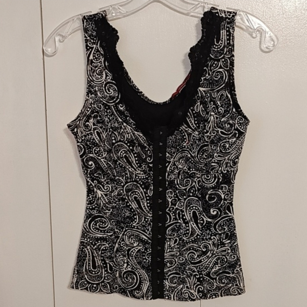 Forever Cute Black and White Paisley Lace Corsette style Tank Top